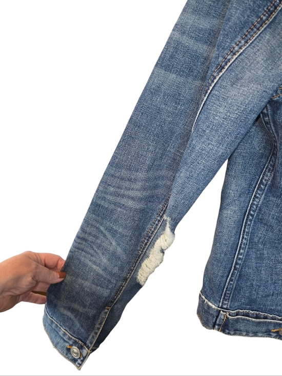 Hudson "The Classic" Distressed Denim Jean Trucker Jacket Rose Embroidery Size M - Picture 5 of 14